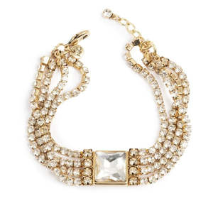 Accessories: 3018-0732 Statements Bracelet - Square Crystal Gold