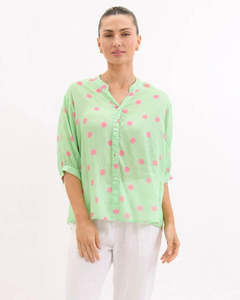 Dottie Linen Shirt - Green & Pink