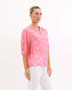 Worthier The Label: Dottie Linen Shirt / Pink & Green