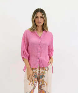Aurora Linen Shirt - Hot Pink