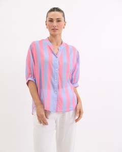 Dorothy Stripe Linen Shirt - Lilac & Pink