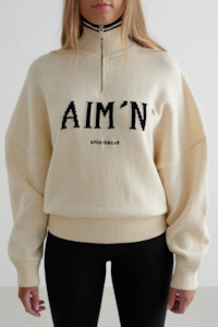 Aimn: College Knitted Half Zip