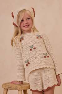 Kids Tops: Crochet Knit Pullover | Cherries