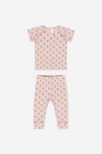 Ribbed SS Tee + Legging Set |Rose
