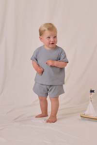 Kids Jumpsuits Onsies: Waffle Tee + Short Set| Blue