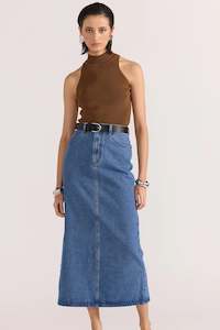 Alden Denim Maxi Skirt | Mid Blue