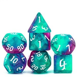 Rpg Dice Sets: RPG Dice | "Aurora Thorns" White Ink | Set of 7