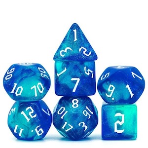 Rpg Dice Sets: RPG Dice | "Ocean Thorns" White Ink | Set of 7