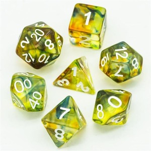 Rpg Dice Sets: RPG Dice | "Stained Glass" Yellow & Green | Set of 7