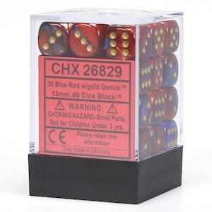 D6 Dice Sets: CHX 26829 Gemini 12mm d6 Blue-Red/gold Block
