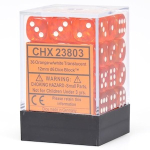 D6 Dice Sets: CHX 23803 Translucent 12mm d6 Orange/white Block