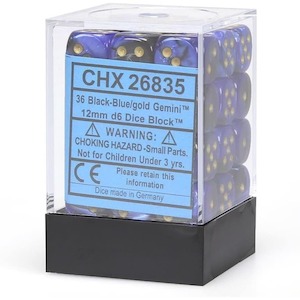 D6 Dice Sets: CHX 26835 Gemini 12mm d6 Black-Blue/gold Block