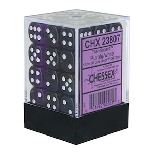 D6 Dice Sets: CHX 23807 Translucent 12mm d6 Purple/white Block
