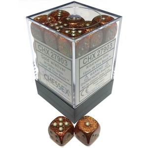 D6 Dice Sets: CHX 27903 Glitter 12mm d6 Gold/Silver Block (36)