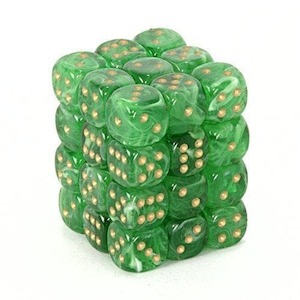D6 Dice Sets: CHX 27835 Vortex 12mm d6 Green/Gold Block (36)
