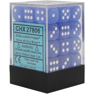D6 Dice Sets: CHX 27806 Frosted 12mm d6 Blue/white Block (36)