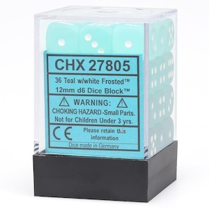 D6 Dice Sets: CHX 27805 Frosted 12mm d6 Teal/white Block (36)