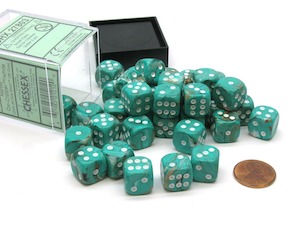 D6 Dice Sets: CHX 27803 Marble 12mm d6 Oxi Copper/White Block (36)