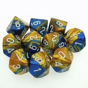 Chessex: CHX 26222 Gemini Polyhedral Blue-Gold/White Set of Ten d10s