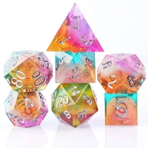 New Dice Shipment: RPG Dice | "Watermelon Sparkle" (Sharp Edged) | Set of 7