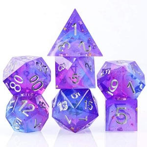 New Dice Shipment: RPG Dice | "Blueberry Sparkle" (Sharp Edged) | Set of 7