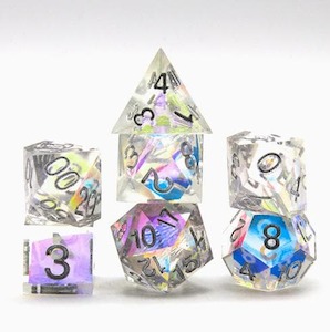 New Dice Shipment: RPG Dice | "Silver Dream" (Sharp Edged) | Set of 7