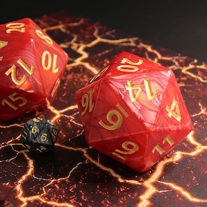 Oversize Dice: Colossal d20 (55mm) | Red Pearl w/ Gold Ink