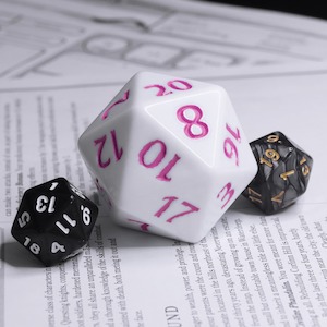 Oversize Dice: Huge d20 (40mm) | White w/ Lilac Ink