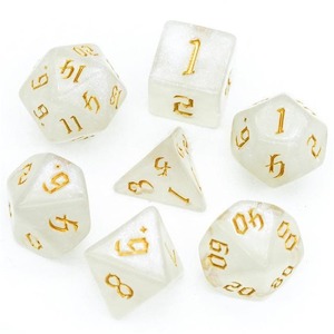 Acrylic Dice: RPG Dice | "Moonstone Thorns" Gold Ink | Set of 7