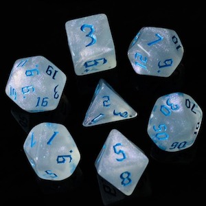 Acrylic Dice: RPG Dice | "Moonstone Thorns" Blue Ink | Set of 7