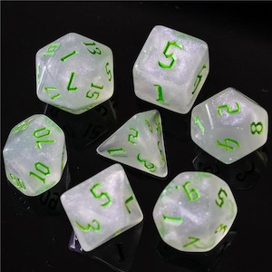 Acrylic Dice: RPG Dice | "Moonstone Thorns" Green Ink | Set of 7