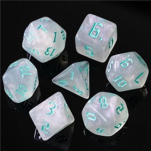 Acrylic Dice: RPG Dice | "Moonstone Thorns" Turquoise Ink | Set of 7