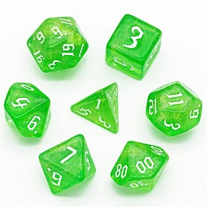 Acrylic Dice: RPG Dice | "Emerald Thorns" White Ink | Set of 7
