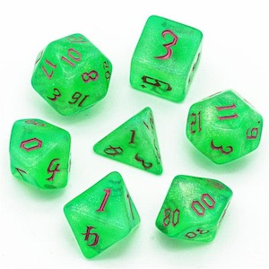 Acrylic Dice: RPG Dice | "Toxic Thorns" Magenta Ink | Set of 7