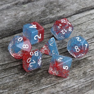 Hd Dice: RPG Dice - "Coral Reef" Red Blue Particles - Set of 7