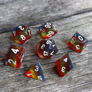 Hd Dice: RPG Dice - Transparent Rainbow Layer Glitter - Set of 7