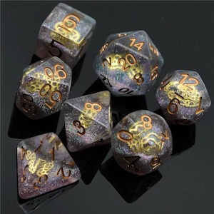 Udixi Dice: RPG Dice | "Glitter Gears" Suspended Gear | Set of 7