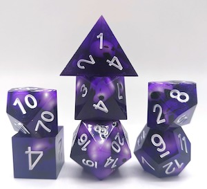 Sharp Edged Dice: RPG Dice | "Purple Skull" (Sharp Edged) | Set of 7