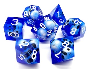Sharp Edged Dice: RPG Dice | "Blue Skull" (Sharp Edged) | Set of 7