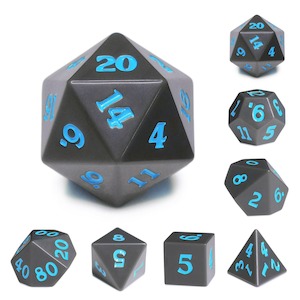RPG Dice | Slate w/ Blue Ink (Sharp Edged) | Set of 7