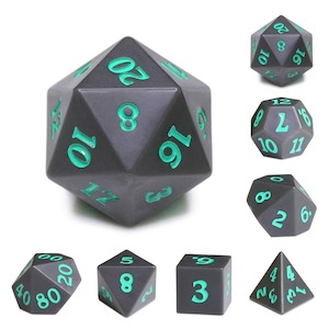 Sharp Edged Dice: RPG Dice | Slate w/ Teal Ink (Sharp Edged) | Set of 7