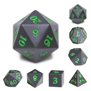 Sharp Edged Dice: RPG Dice | Slate w/ Green Ink (Sharp Edged) | Set of 7