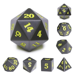 RPG Dice | Slate w/ Yellow Ink (Sharp Edged) | Set of 7
