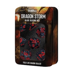 Polyhedral Sets: Dragon Storm - Polyhedral Silicone Dice (Set of 7) - Black Dragon Scales