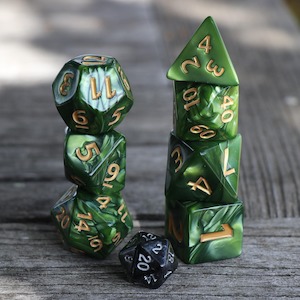 Featured Dice: Large Polyhedral Dice Set | GIANT Pearl - Green | Set of 7 (D1010)