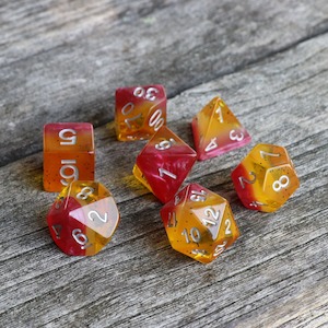 Featured Dice: Polyhedral Dice Set | Acrylic | "Juicy Fruit" Passionfruit | Set of 7 (D0148)