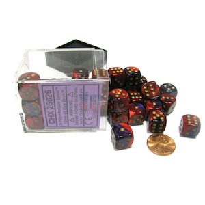 Chessex | d6 Dice Block | Acrylic | Gemini Purple-Red/gold 12mm d6 (36 Dice) (CHX 26826)