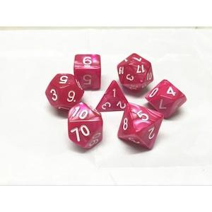 Polyhedral Dice Set | Acrylic | Pearl Rose Red (White Font) | Set of 7 (D0186)