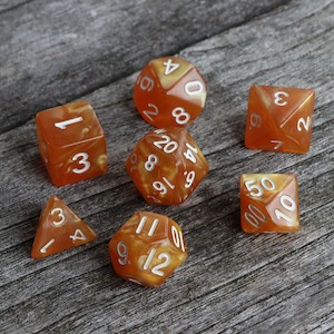 Polyhedral Dice Set | Acrylic | Pearl Gold (White Font) | Set of 7 (D0130)