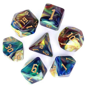 Latest Dice: Polyhedral Dice Set | Acrylic | "Oil Thorns" Silver Ink | Set of 7 (D0173)